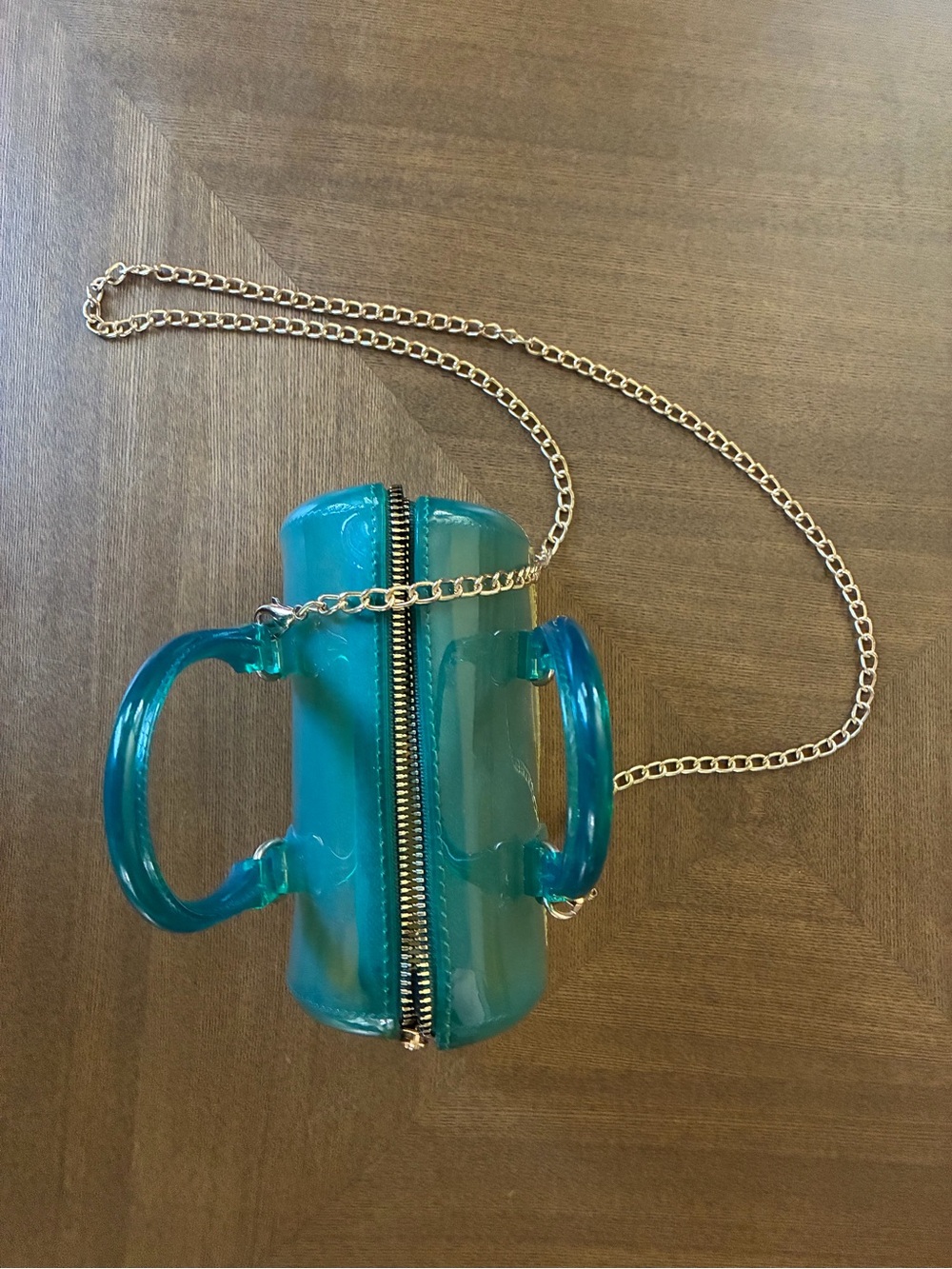 Clear Ombre Teal-to-Yellow Mini Crossbody Bag with Gold Chain - Picture 4 of 6